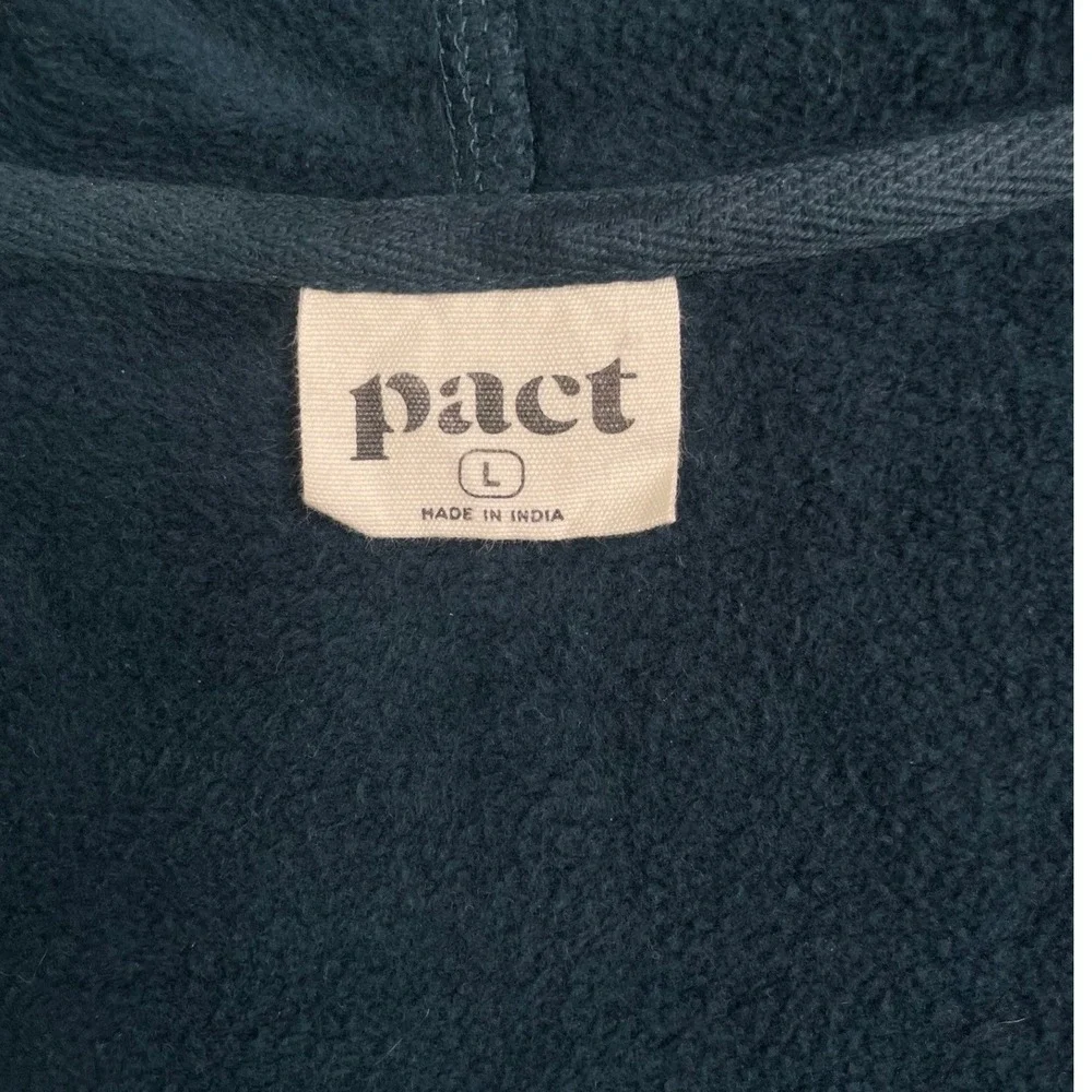 Pact Full Zip Hoodie Mens Large Teal Blue 100% Organic Cotton Fleece Pocket